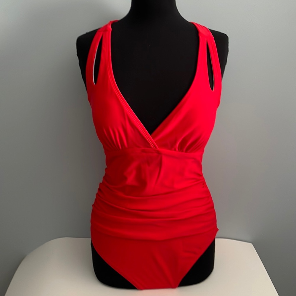 5/$25 V Neck Tie one Piece Swimsuit Red Size M